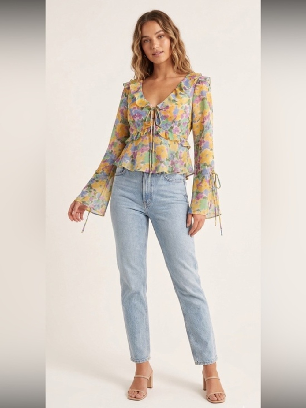 Lost + Wander Women’s X Small Florescence Floral Print Ruffled Blouse Top XS